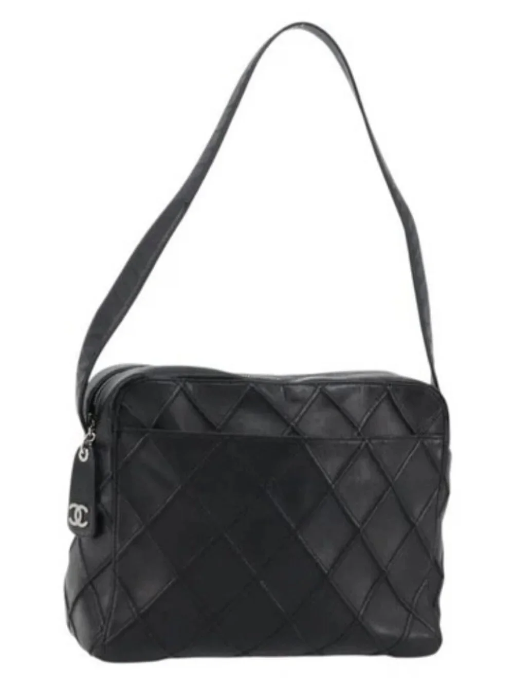 CHANEL Bicolore Shoulder Bag Leather Black Silver CC Auth ka4426